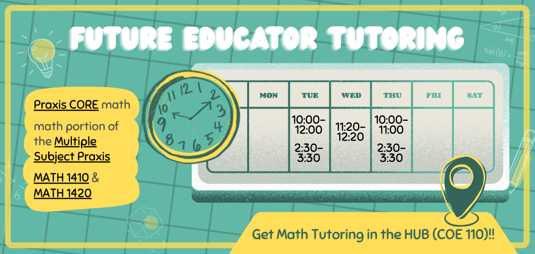 Spring 2026 tutoring hours: 
Tuesday: 10:00 – 12:00, 2:30 – 3:30

Wednesday: 11:20 – 12:20

Thursday: 10:00 – 11:00, 2:30 – 3:30